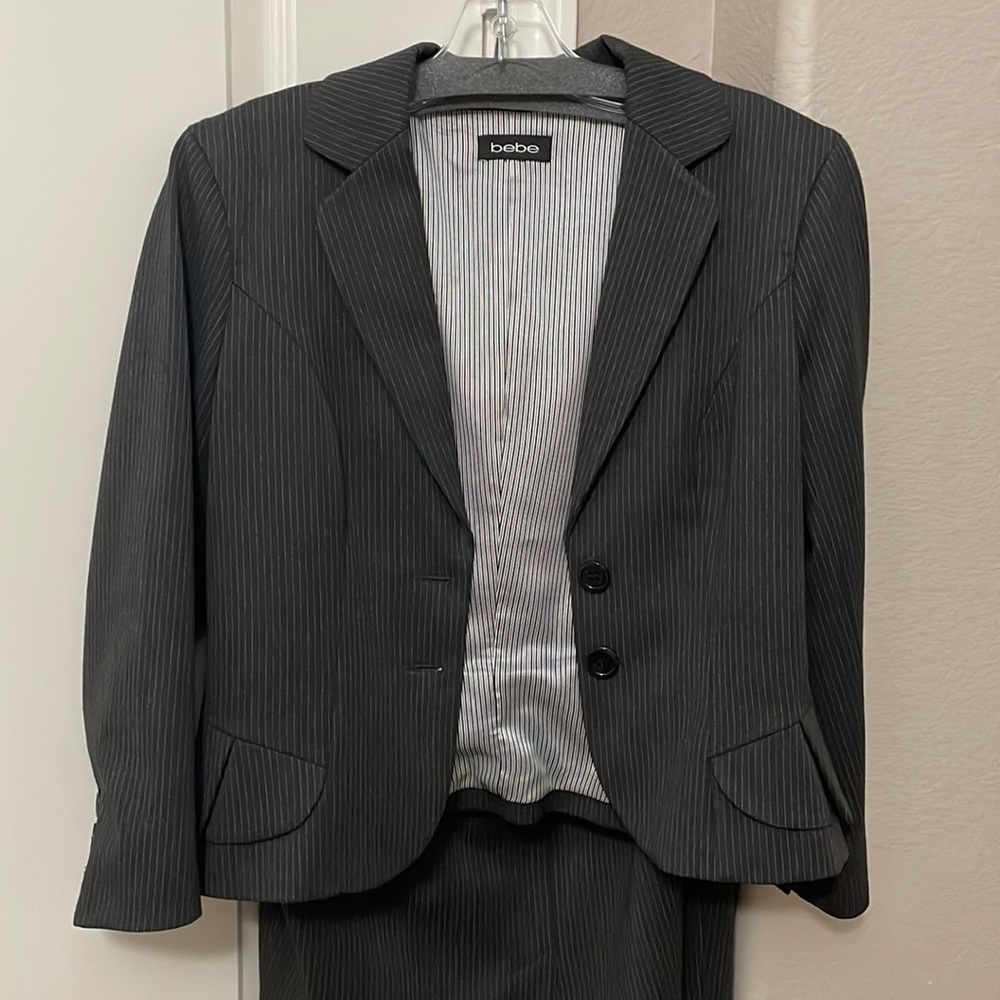 pinstripe blazer and skirt